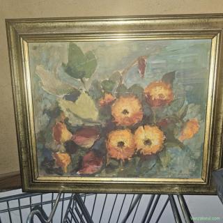 Pictura veche pe carton,inramata,40 cm 30cm semnata