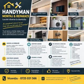 Handyman Montaj galerii sine perdele draperii, Suport TV, mobilier, plase tantari, baterii baie etc
