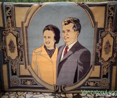 Covor manual lana cu portret elena si nicolae ceausescu